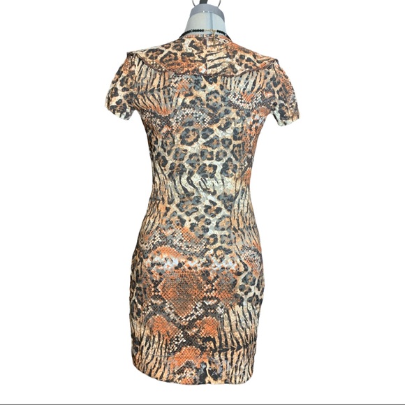 Leopard Semitransparent Brown Orange and beige Colours  Mini Dress Size M - Picture 11 of 16
